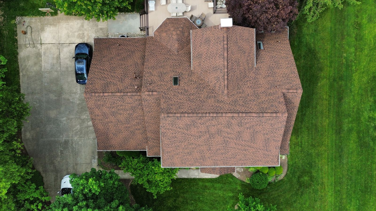 Completed brown shingle roof